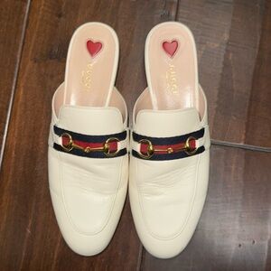 Gucci Cream Leather Mules with Metal Hardware